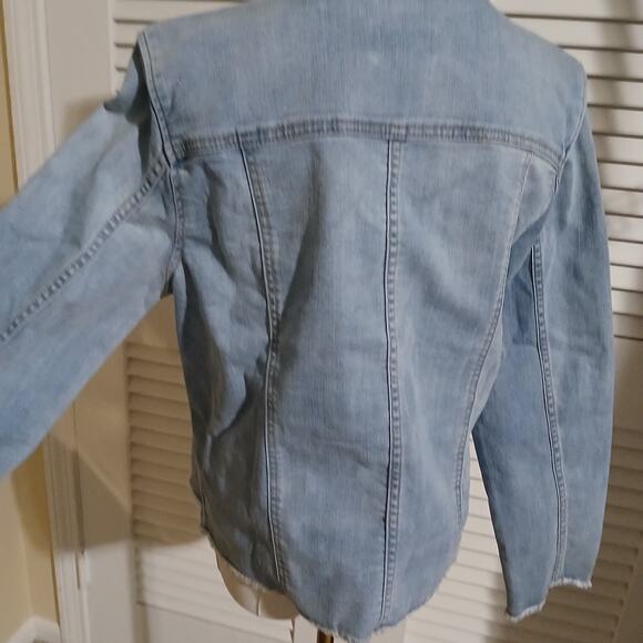 NWOT LOGO stretch denim light wash raw edge hem/sleeve snap front jacket sz 10 - Picture 10 of 15
